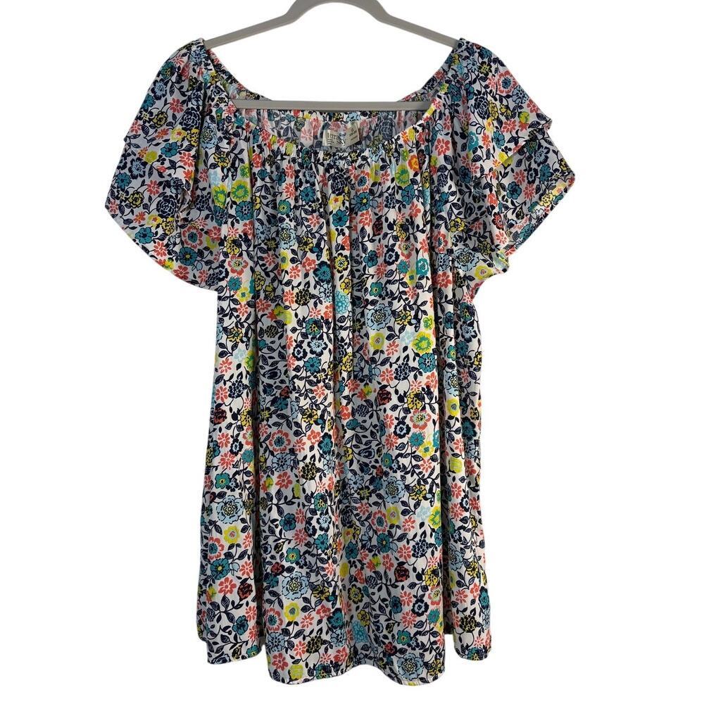 Terra & Sky Floral Off The Shoulder Peasant Blouse Short Sleeve Top Plus Size 1X